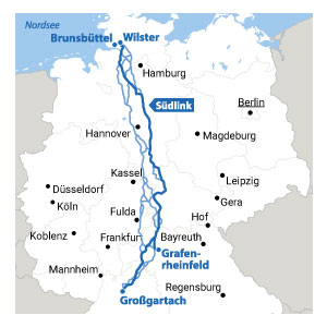 Geplante zentrale Stromtrassen