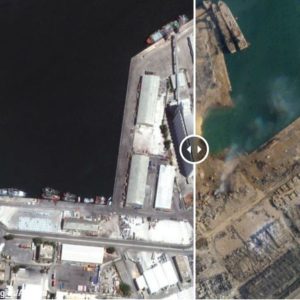 Beiruter Hafen vor und nach der Explosion
