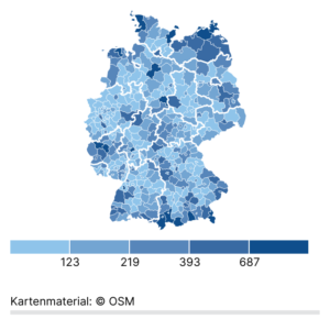 Touristen je Einwohner (Karte, 2024)