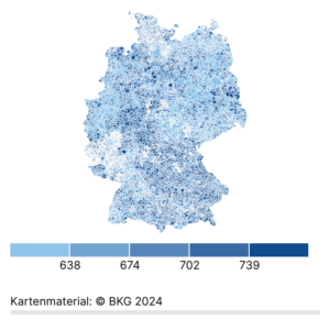 Pkw-Dichte (Gemeinden, Karte, 2025)